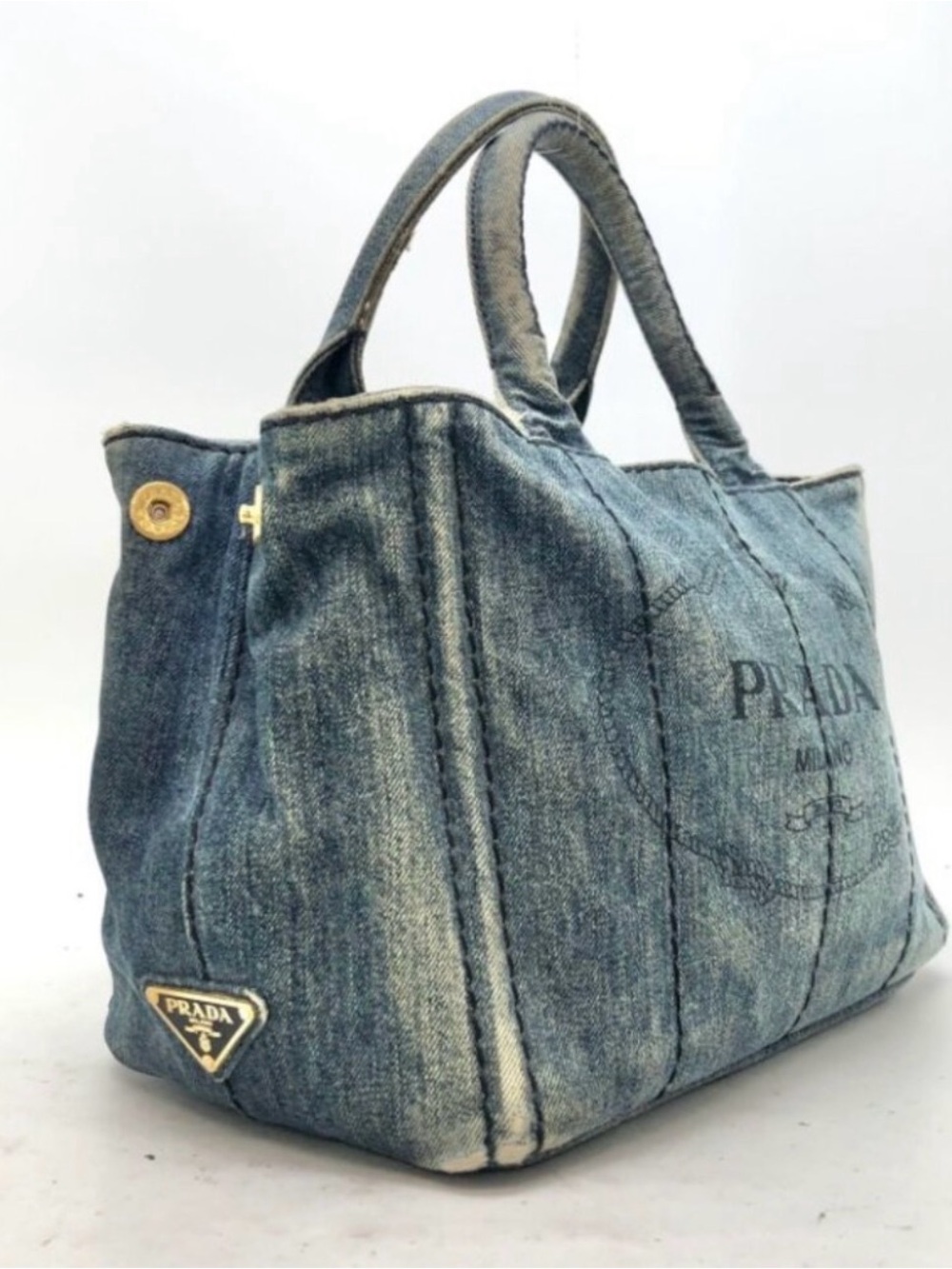 Prada Canapa Tote Vintage Denim Blue - Picture 3 of 15